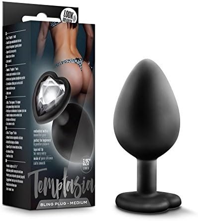 Blush Temptasia Bling Anal Plug - Platinum Cured Puria Silicone - Heart Shaped Butt Toy With Gem Base - Tapered Head For Easy Insertion And Ultrasilk Smooth - Comfortable For Long Term Wear - Black