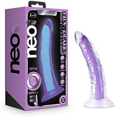 Neo Elite Glow In The Dark Light 7 Inch Silicone Dual Density Suction Cup Harness Compatible Dildo Sex Toy For Men Women Couples