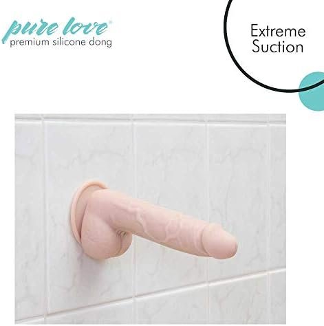 Pure Love 7.5 Inch Textured Silicone Dildo With Suction Cup, Beige Color, Adult Sex Toy - Image 3