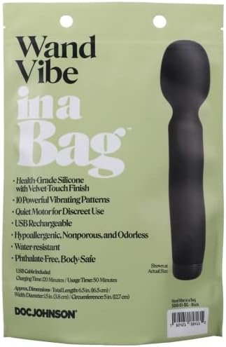 Doc Johnson – Wand Vibe In A Bag Collection, Adult Vibrating Massager, 10 Powerful Vibrations, Quiet Motor, Silicone, Usb Rechargeable, Length 6.5 Inch And Width 1.5 Inch (Black) - Image 2