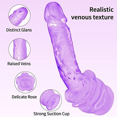 Realistic Dildo Sex Toy, 7.7 Inch Clear Dildo With Strong Suction Cup For Hands-Free Play, Body-Safe Material Anal Plug, Adult Toy Anal Dildo For Women And Men (Purple) - Image 3