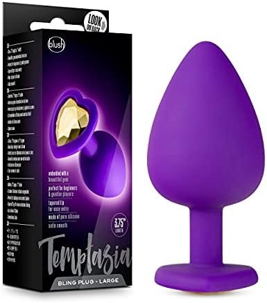 Blush Temptasia Bling Plug - Large Butt Plug - Satin Smooth - Body Safe Platinum Silicone Butt Plug - Heart Shaped - Gem Tapered For Comfort - Booty Sex Toy For Her Women Men - Purple