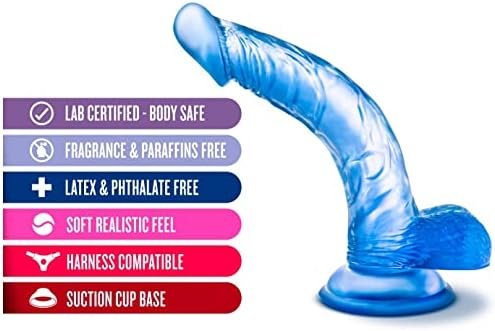 B Yours - Sweet N' Hard - 8.5" Realistic Feel G Spot Stimulating Curved Dildo - Cock & Balls Dong - Suction Cup Harness Compatible - Sex Toy For Women Adults - Blue - Image 2