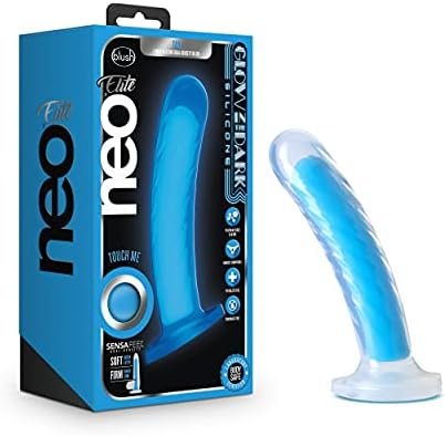 Blush Neo Elite Glow In The Dark - Tao - 7 Inch Purio™ Platinum Silicone Sensa Feel Dual Density Dildo - Ultrasilk Smooth - Strap On Compatible Suction Cup For Hands Free Play - Sex Toy For Women