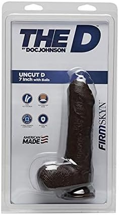 Doc Johnson The D - Uncut D - 7 Inch With Balls - Firmskyn - 7" Long And 1.75" Wide - Suction Cup Base - O-Ring Harness Compatible Dildo, Chocolate - Image 2
