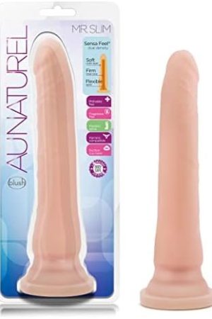 Blush Au Naturel - Mr. Slim 9 1/4 Inch Realistic Sensa Feel Flexi Shaft Dual Density Easy To Clean Long Dildo - Soft Flexible Suction Cup Harness Compatible - Sex Toys For Men Women Adults - Natural