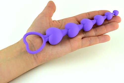 Lovei Anal Sex Toy Beads Butt Plug Heart Shaped Prostate Massager With Safe Pull Ring Handle Soft Carry Bag Unisex G Spot - Purple - Image 3