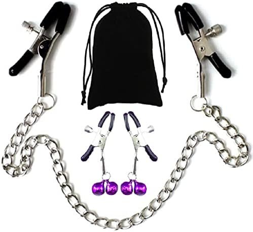 Adjustable Metal Nipple Clamps Necklace Entertainment Chain Clip For Women/Man Non-Piercing Nipplerings Clip On Nipple Rings Decorative Clip For Clothing Accessories 3825 (Bzr2)