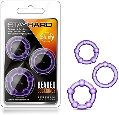 Blush Genuine Stay Hard Beaded Cock Rings In 3 Sizes - Soft, Super Stretchy - Increase Stamina - Longer, Harder, Bigger Thick Erections - Add Girth - Male Enhancement Sex Toy For Men, Couples - Purple