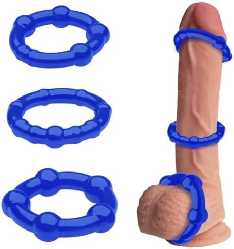 Penis Ring 3 Pcs Cock Rings Sets Tpe Delay Rings With Bumps For Longer Harder Stronger Erections Testicle Stretcher Adult Sex Toys Romi (Black) - Image 2