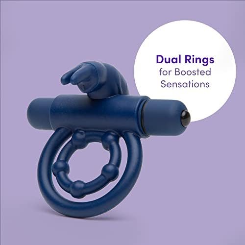 Lovehoney Bionic Bullet Rabbit Vibrating Cock Ring - Stretchy Silicone Double Penis Ring - 5 Function Removable Bullet Vibrator - Waterproof - Blue - Image 3