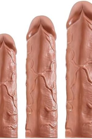 Super Stretchy Reusable Penis Sleeve Extender Set, Soft Realistic Cock Enlargers Extension Sex Toys For Men, Black