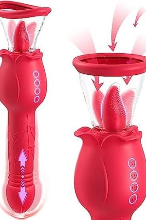 Rose Sex Toys For Women - 3In1 Rose Sex Toy Vibrator With 2 Sucking Cups, Clitoral Nipple Vibrators With 7 Tongue Licking & 3 Thrusting G Spot Dildo, Adult Sex Toys Woman Sex Machine