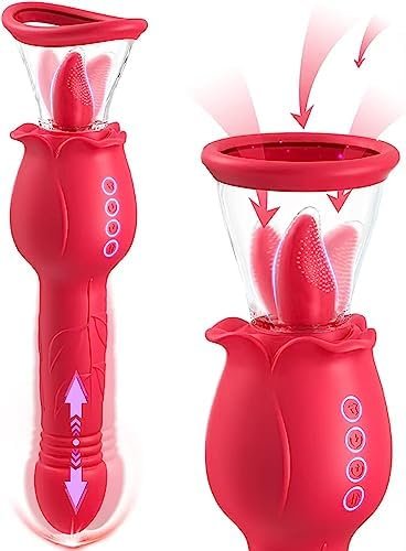 Rose Sex Toys For Women - 3In1 Rose Sex Toy Vibrator With 2 Sucking Cups, Clitoral Nipple Vibrators With 7 Tongue Licking & 3 Thrusting G Spot Dildo, Adult Sex Toys Woman Sex Machine