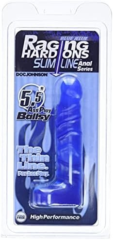 Doc Johnson Raging Hard-Ons - Slim Line - 7 Inch Ballsy (7.4 In. Long And 1.2 In. Wide) - Heavily Veined - Dildo - Great For Anal Beginners, Cobalt Blue, 0279-20-Am - Image 2