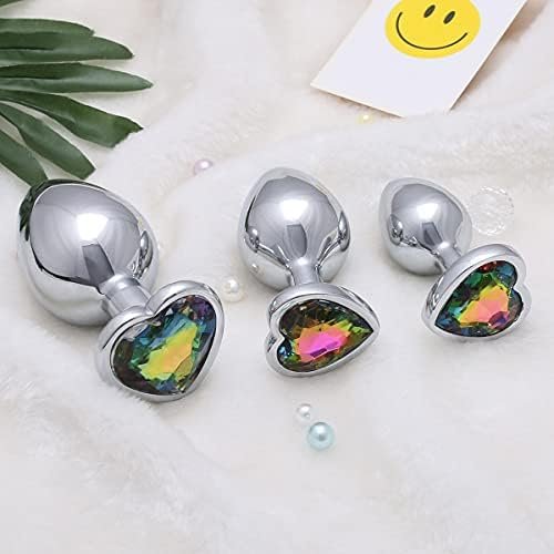 Akstore 3 Pcs Luxury Jewelry Design Fetish Heart Metal Anal Butt Plug(Colorful) - Image 2