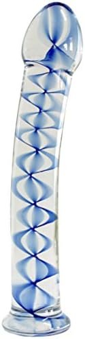 Eastern Delights Elite 6.8 Inch Bent Pleasure Wand Glass Dildo, Clear With Blue Vein - Image 3