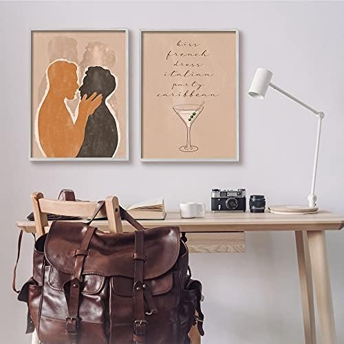 Stupell Industries Kiss French Party Caribbean Phrase Male Couple Embrace, Designed By Birch&Ink Gray Framed Wall Art, 2Pc, Each 24 X 30, Brown - Image 2