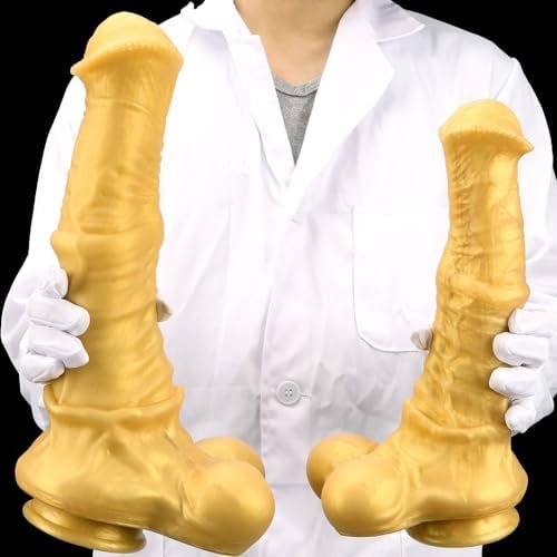Gienocy Xxxl Golden Giant Realistic Silicone Horse Cock Dildo, Animal Fake Penis Anal Dildos Butt Plug G-Spot Vagina Prostatic Stimulation Sm Orgasm Adult Sex Toy For Men Women Couple (Golden-Xxxl)