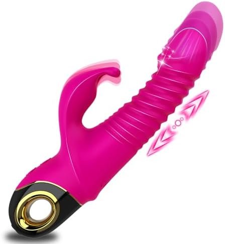Thrusting G-Spot Rabbit Vibrator For Women, Realistic Silicone Dildo Massager With 9 Vibrating Frequencies & 5 Telescopic Modes, 2 In 1 Waterproof Clitoral Vaginal Stimulator Adult Sex Toys