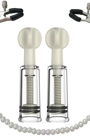 Nipple Clamps Bells Pearl Chain And Nipple Suckers 2Pcs Vacuum Suction Cup Sexual Pleasure Non Piercing Adjustable Chain Nipple Clip On Jewelry Breast Clamps For Adult Women White