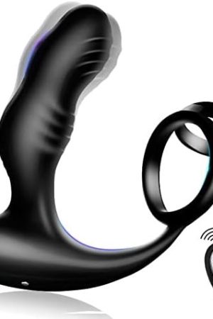 Vibrating Prostate Massager With Dual Cock Ring, 7 Vibration Modes Anal Plug With Remote Control, G-Spot Black Peanut Vibrator Sex Toys For Men, Women And Couple, Waterproof
