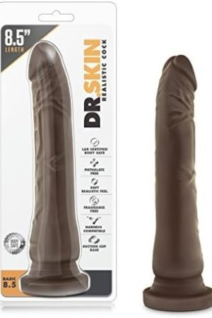 Blush Dr Skin - 8.5 Inch Long Real Feel Soft Realistic Dildo - Slim 1.5 Inch Width - Strap On Harness Compatible Suction Cup For Hands Free Play - Body Safe Adult Sex Toy For Women Men - Chocolate