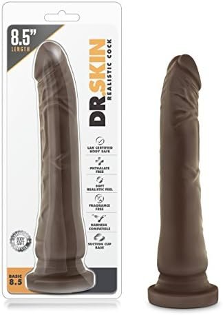 Blush Dr Skin - 8.5 Inch Long Real Feel Soft Realistic Dildo - Slim 1.5 Inch Width - Strap On Harness Compatible Suction Cup For Hands Free Play - Body Safe Adult Sex Toy For Women Men - Chocolate