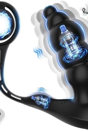 Anal Toys Male Sex Toys - 3 In 1 Prostate Massager With Dual Cock Rings 5 Graduated Anal Beads, Remote Control Anal Vibrating Butt Plug With 10 Modes, Anal Sex Toys For Men Couple Pleasure