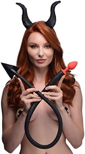 Tailz Devil Butt Plug Tail And Horns Set, Silicone Plug Tail And Devil Horns Set For Men, Women, Adult Couples, Tapered Anal Plug And Horn Headband, One Size, Red, And Black, 1 Devil Set - Image 2