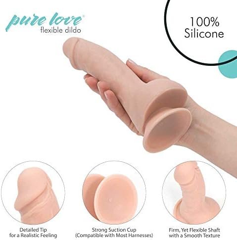 Pure Love Smooth Silicone Dildo With Suction Cup, Adult Sex Toy, X-Large, Beige, 7.5" - Image 2