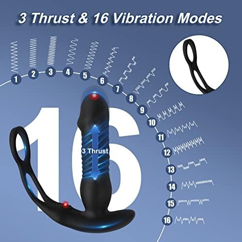 Thrusting Anal Vibrator Prostate Massager With Penis Ring Vibrating Dildo Anal Toy Butt Plug With 3 Thrust & 16 Vibration Modes, Remote Control Male Adult Anal Sex Toy For Men Couple Sex Toys - Image 2