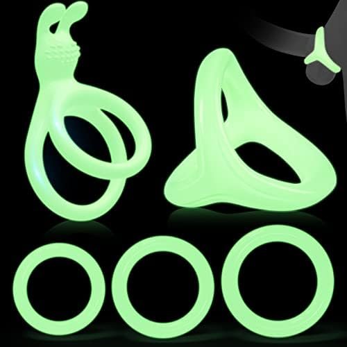 Luminous Penis Rings Cockrings - Vlatne 5Pcs Ultra Soft Silicone Cock Ring Set For Men Longer Lasting Erection, Adult Sex Toys For Men Couple Sexual Pleasure Enhancing