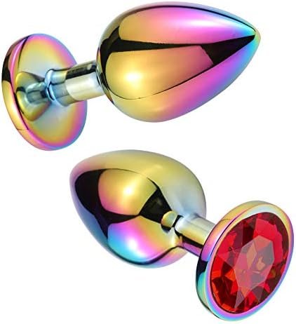 Butt Plug Colorful Metal Anal Plug Luxury Jewel Anal Trainer Set Sex Toys For Men Women (S, Red) - Image 2