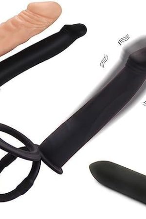 Dual Penetration Vibrating Dildo With Penis Rings, Strap-On Double Penetration Anal Sex Plug, Dildo Vibrator With Cock Rings For Men Sex Enhance, Butt Plug Strapon Anal Sex Toys For Couples (Black)