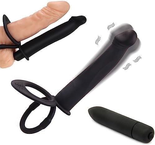 Dual Penetration Vibrating Dildo With Penis Rings, Strap-On Double Penetration Anal Sex Plug, Dildo Vibrator With Cock Rings For Men Sex Enhance, Butt Plug Strapon Anal Sex Toys For Couples (Black)