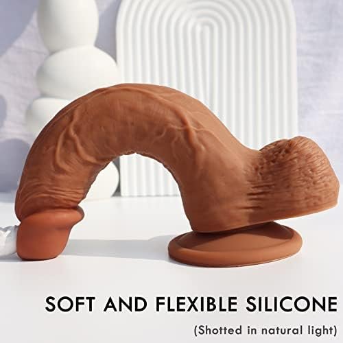 9 Inch Realistic Dildo Dual Density Liquid Silicone Cock With Strong Suction Cup,Oixgirl Lifelike Penis Sex Toy Flexible Female G Spot Masturbation Toy With Curved Shaft And Balls - Image 3