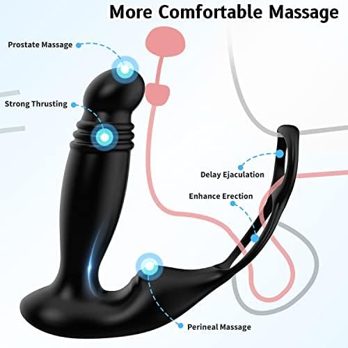 Prostate Massager With Dual Cock Ring, Prostate Toy Prostate Massage Prostate Vibrator With 10 X 5 Modes, Thrusting Vibrating Butt Plug Anal Plug With Remote Control, Adult Anal Sex Toys For Men - Image 2