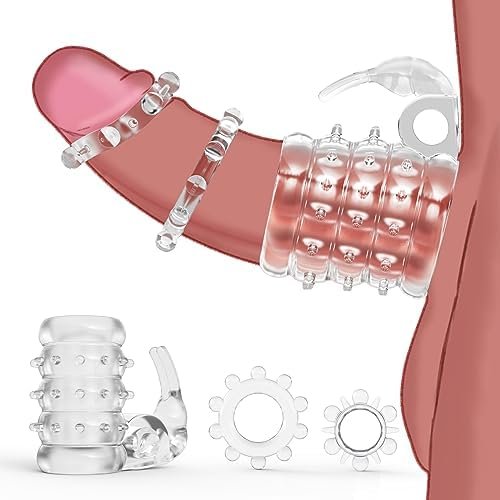 Penis Rings Cock Rings Set,Cock Ring Sleeve Penis With 3D Beads For Couple Sex, Soft Stretchy Penis Toy Mens Sex Toy 3Pcs (Purple)