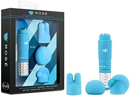 Rose Revitalize Massage Kit - Massager, Clitoral, External Massager Vibrator - 3 Ultrasilk Smooth Puria Silicone Attachments For Pleasure, Stress Relief - Waterproof - Pocket Sized - Blue
