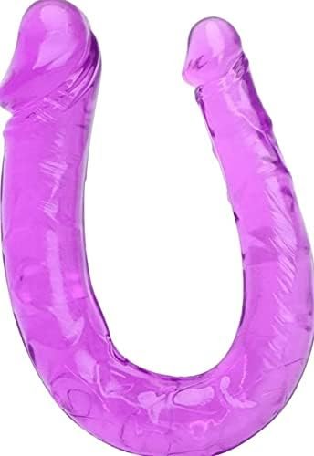 Erun Double Jelly Dildo U Shape Crystal Male Artificial Penis Realistic Dildos No Vibrator Erotic Lesbian Sex Toys G-Spot Stimulation Orgasmic Adult Sex Toys Purple