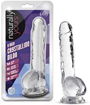 Blush Naturally Yours - 8 Inch Long Crystalline Dildo - 1.5" Slim - Strapon Compatible Sturdy Suction Cup For Hands Free Play - Realistic Lifelike Hand Sculpted Sex Toy For Men Women Couples - Clear