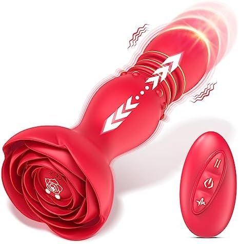 Adult Sex Toys Anal Plug Thrusting Vibrator, Rose Sex Toy Prostate Massager Vibrating Butt Plug With 10 Vibrating & 6 Thrusting Modes Remote Control G Spot Vibrator Anal Sex Toys For Men Women Couples