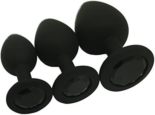 Eastern Delights Elite 3Pcs Silicone Jeweled Anal Butt Plugs Anal Trainer Set, Silicon With Gem All Black