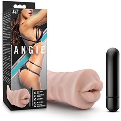 Blush M For Men Angie Easy To Clean Realistic Ribbed Open Ended Masturbator Stroker - One Speed Aaa Battery Powered Waterproof Bullet Vibrating Vibrator Adult Sex Toy For Guys Men Couples - Vanilla