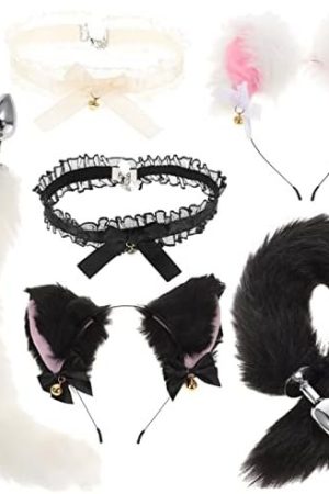 Ifundom 2 Sets Fox Animal Costume Set Furry Ears Headband Tail Plug And Neck Choker For Valentines Day Cosplay Game Dress Up