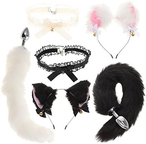Ifundom 2 Sets Fox Animal Costume Set Furry Ears Headband Tail Plug And Neck Choker For Valentines Day Cosplay Game Dress Up