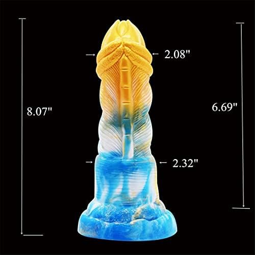 Soft Silicone Multi Color Flexible Alien Dildo Colorful Medium Size With Suction Base (Golden Color+Blue+White) - Image 2