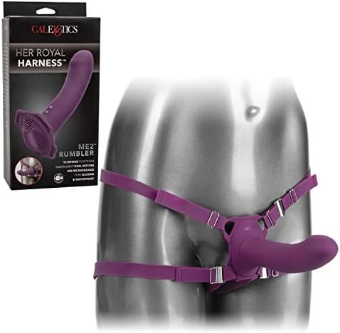 Calexotics Me2 Rumble Probe – Rechargeable Waterproof Silicone Strap On Harness Vibrator – 10 Function Vibration Adult Sex Toy For Couples – Purple