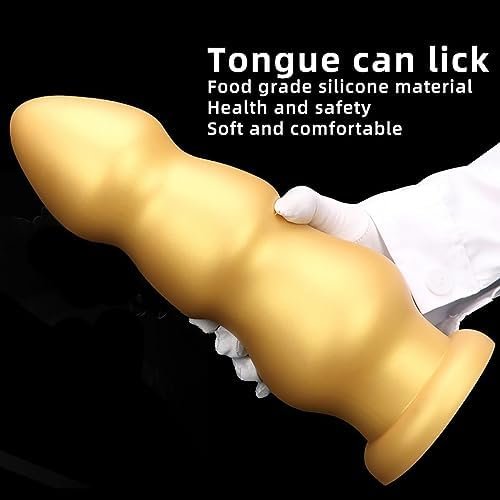 Gienocy Gold Silicone Xxl Huge Dildo Analdildo With Thick Anal Beads Butt Plug Dildos Vaginal Prostate Massage Stimulation Sex Toys With Strong Suction Cup For Female Male Gay Advanced Player (L) - Image 3